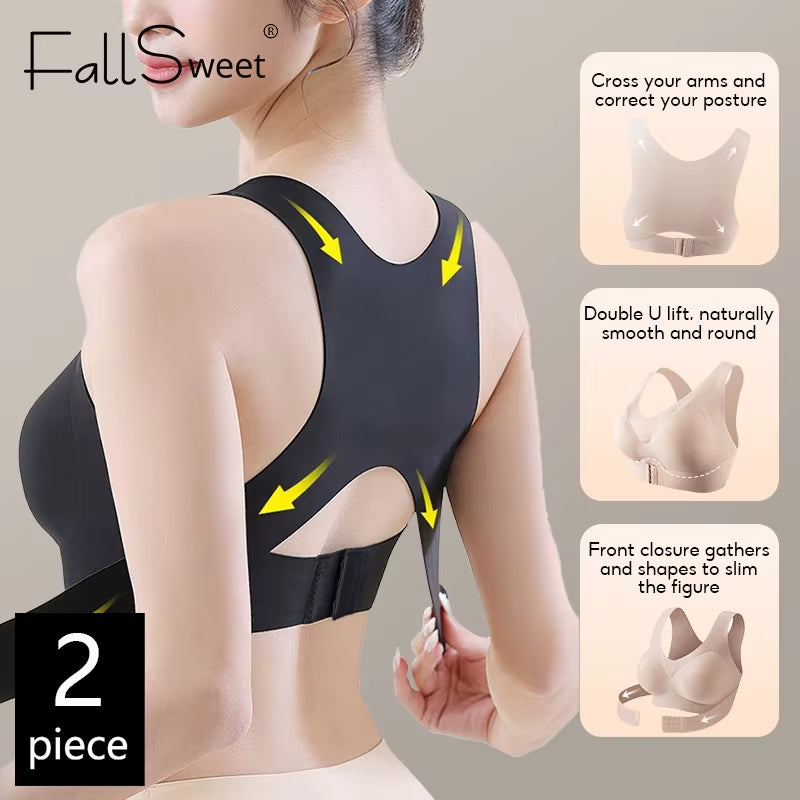 1/2PCS Women'S Posture Correction Bras Seamless Wireless Push up Bralette with Cross Back Support Female Lingerie
